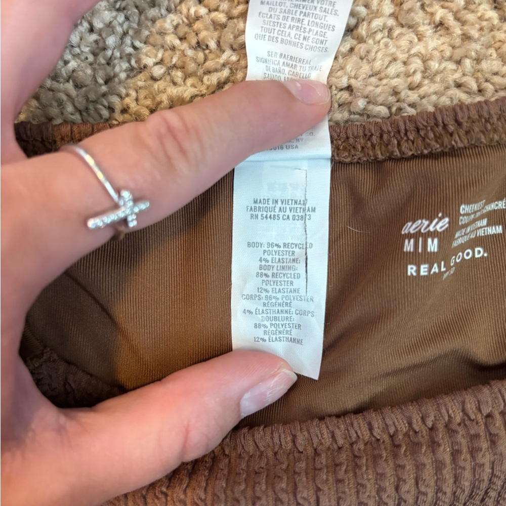 Aerie Brown Ribbed Tie-Side Bikini Set Size medium - Picture 3 of 7